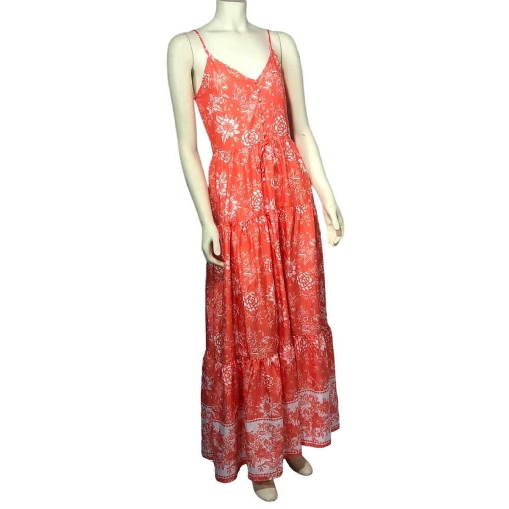 Willy Bazar orange & white floral maxi dress With spaghetti straps size small